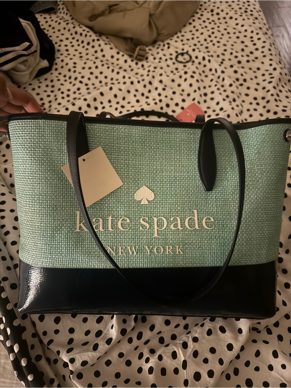 kate spade Mint Green and Black Tote with Logo